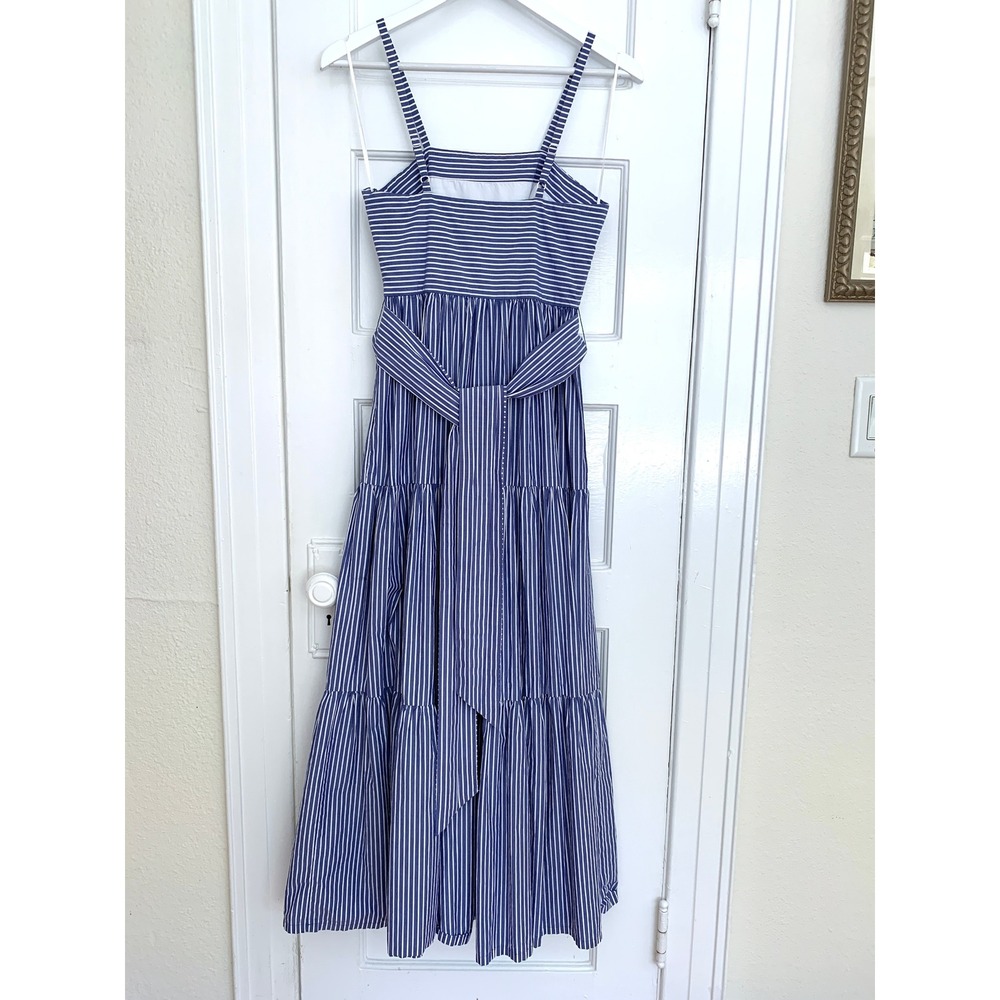 J Crew Garratt Blue White Striped Maxi Dress 00 Poplin Tiered Ruffle Coastal - Picture 12 of 16